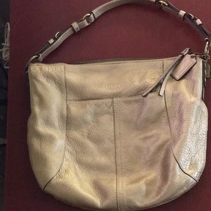 Metallic Gold Leather Coach Shoulder Bag